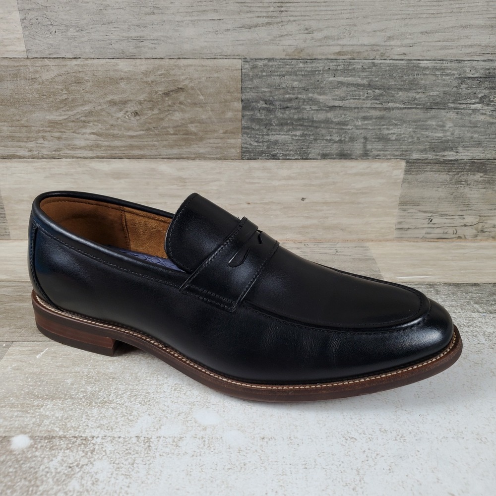 Florsheim Rucci Mens Penny Loafers Sz 8.5 M Black Leather Moc Toe Slip On Shoes